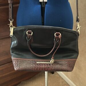 Brahmin Tuscan black leather with brown croc trim Satchel.